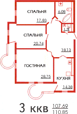 Планировка 3 комнатных квартир в доме по ул.Боткинская в г.Ялта